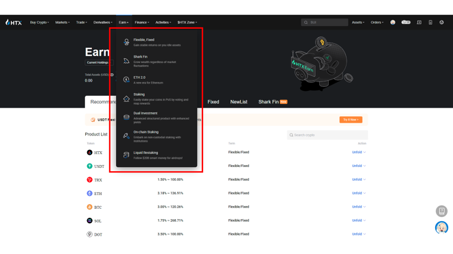 HTX offers many different crypto-earning products helping users make use of their idle assets