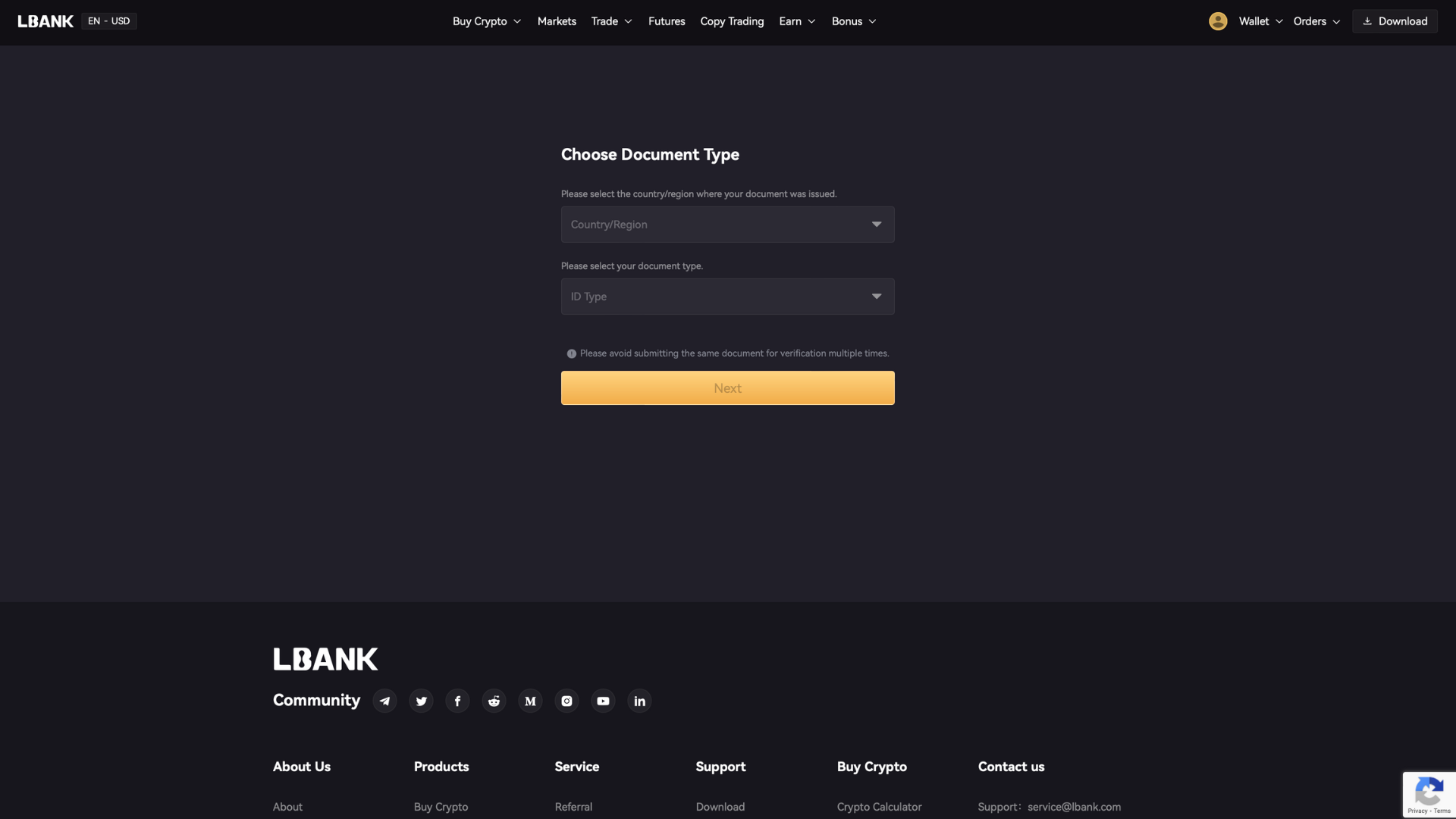 Pagina del KYC su LBank