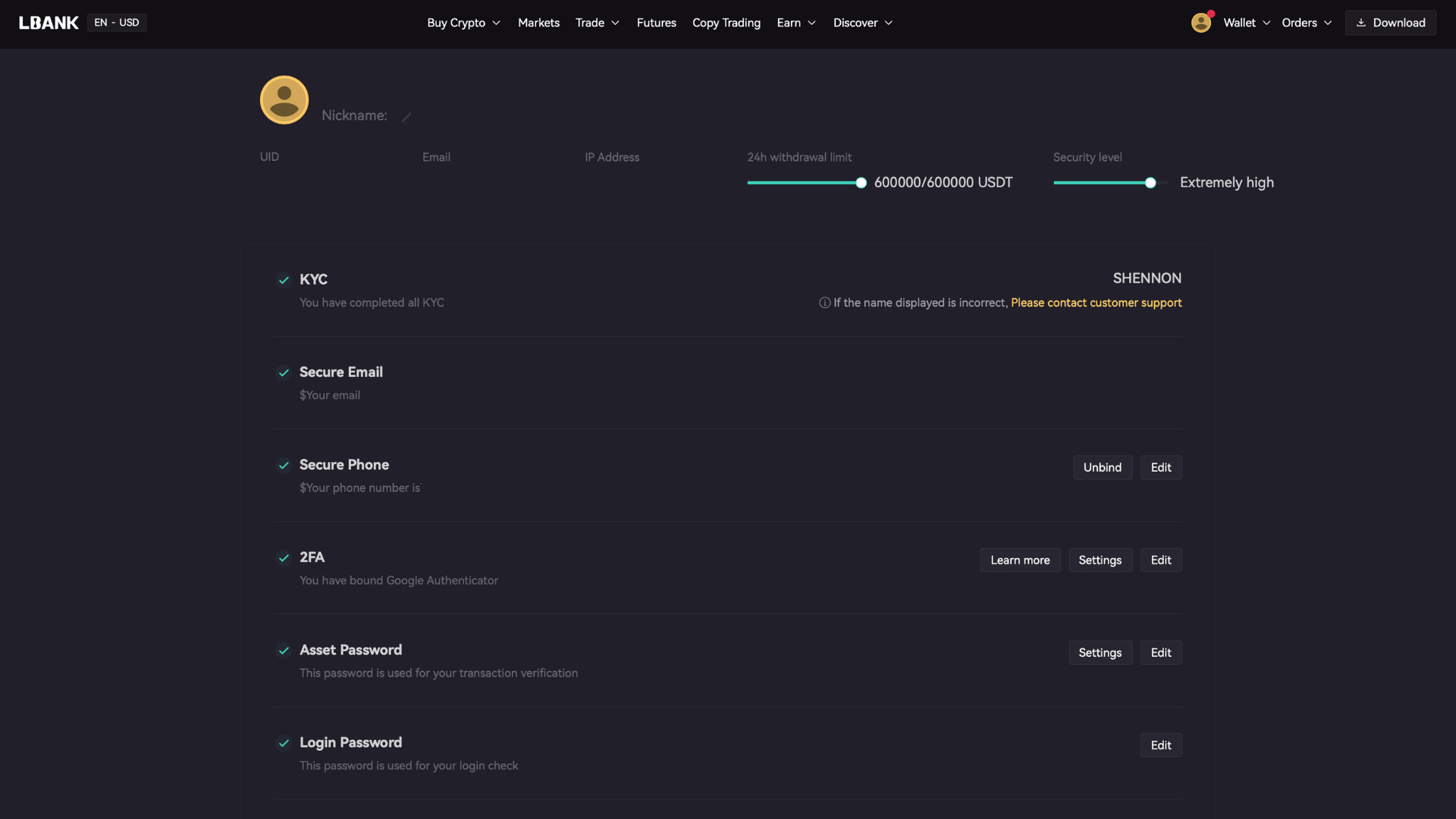 LBank Account Security Measures