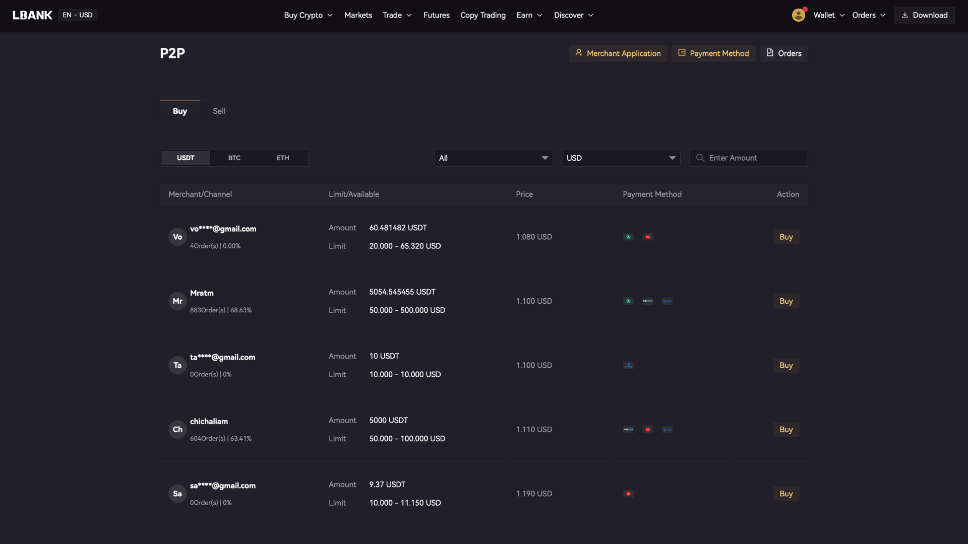 Piattaforma di trading P2P di LBank