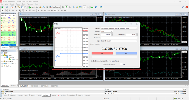 Order entry on the MetaTrader 4 platform