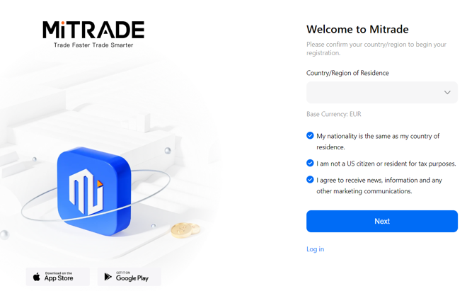 Mitrade’s account registration form