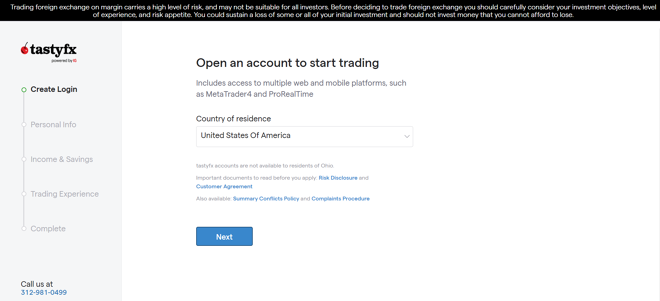 Account opening at tastyfx