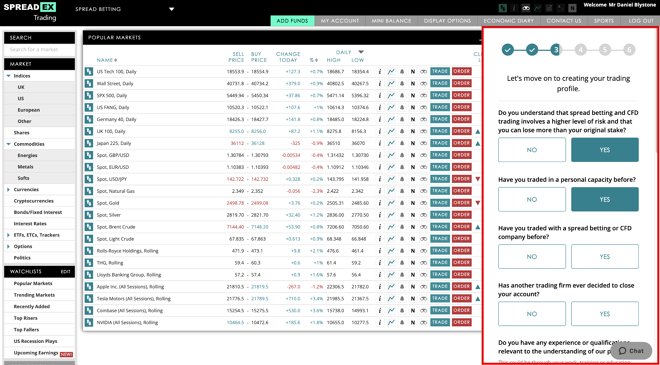 Spreadex application