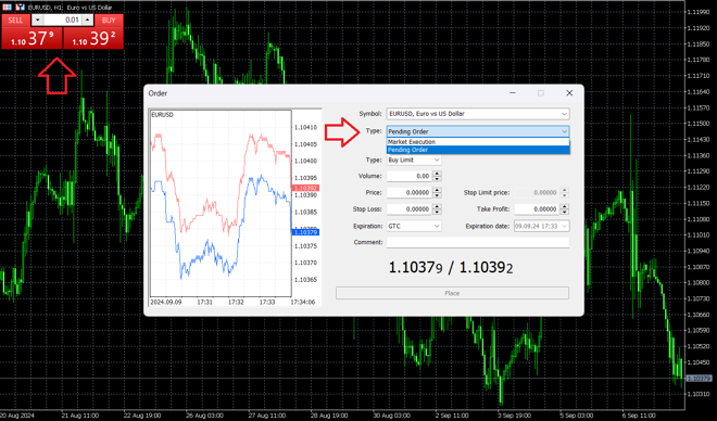 MetaTrader 5’s order placing screen