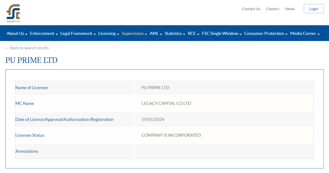 PU Prime Ltd’s licensing info at fscmauritius.org