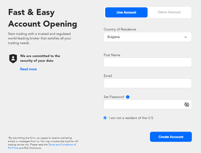 PU Prime’s registration form