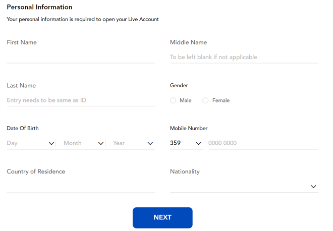 PU Prime’s registration form (continued)