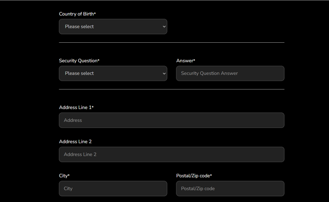 Hantec’s account registration form (continued)