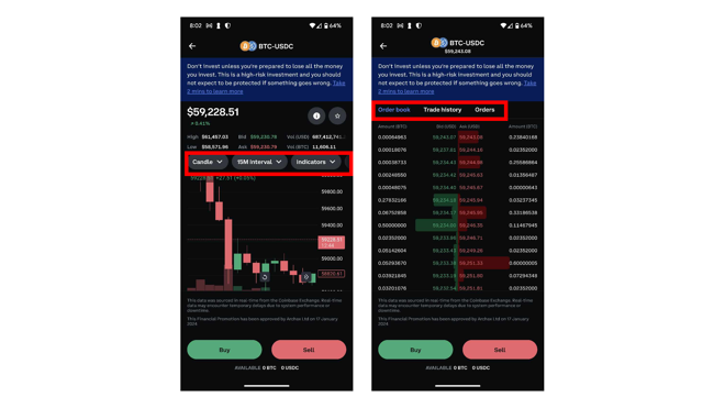 Advanced Trade on the mobile app