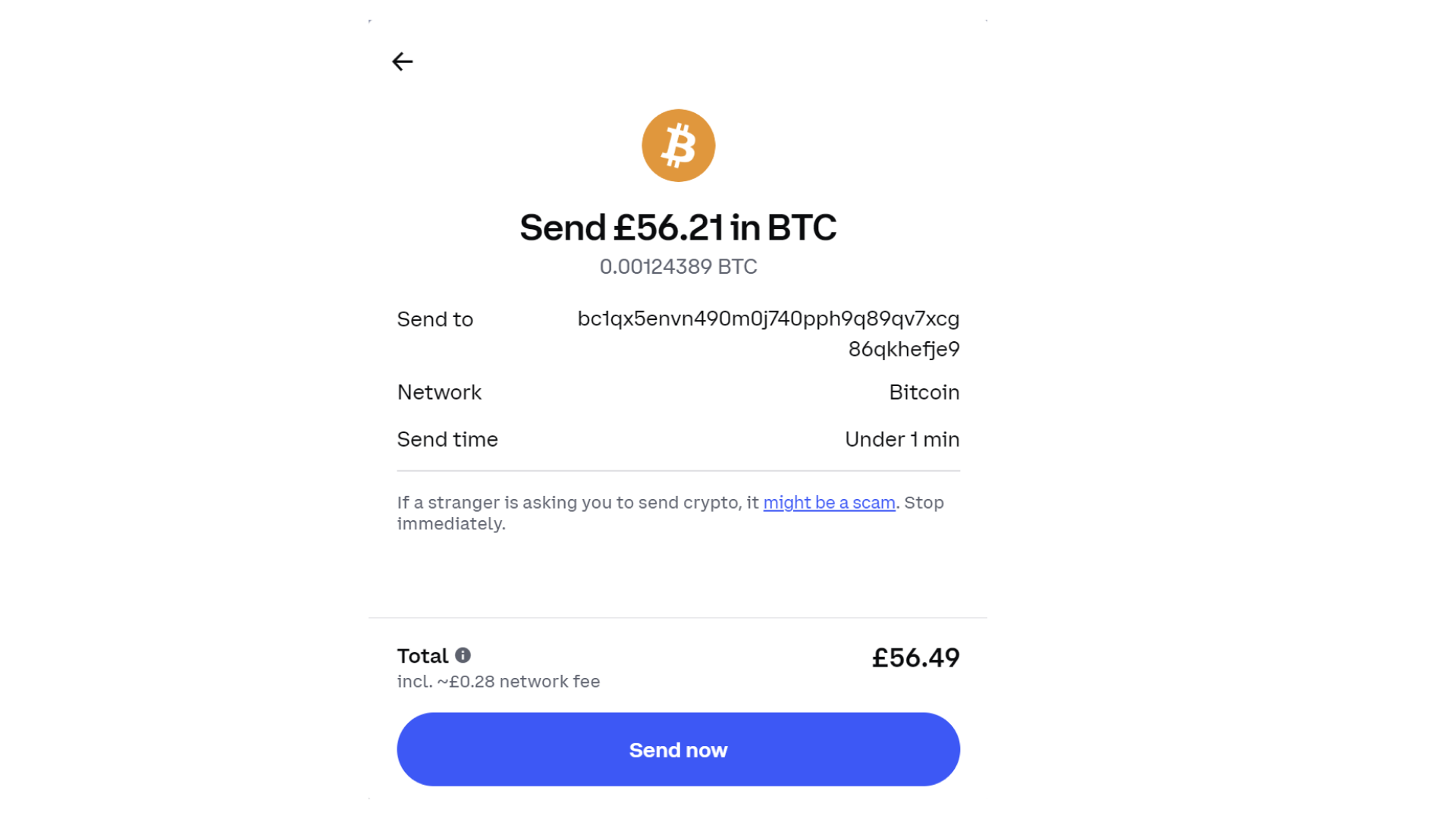 BTC network fee