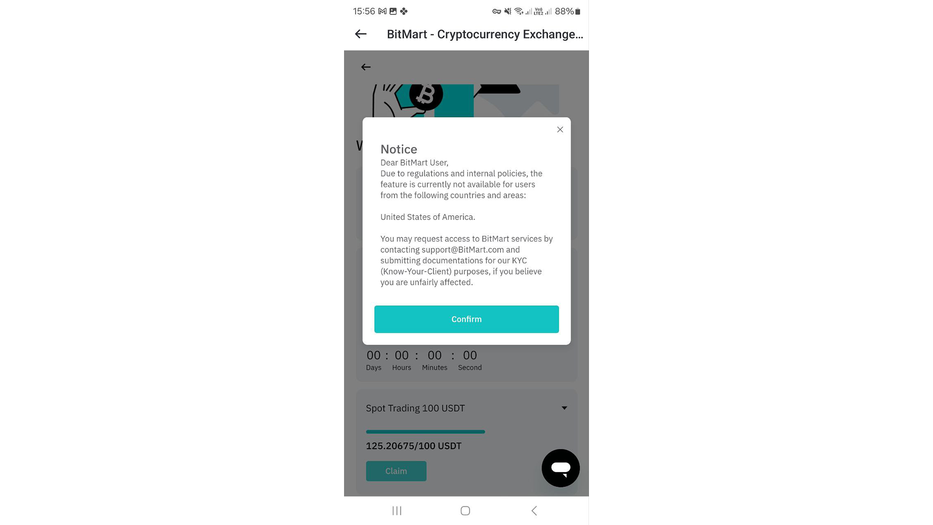 Richiesta delle ricompense su BitMart Mobile