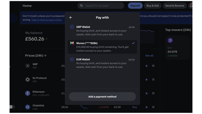 Fiat payment options to buy crypto