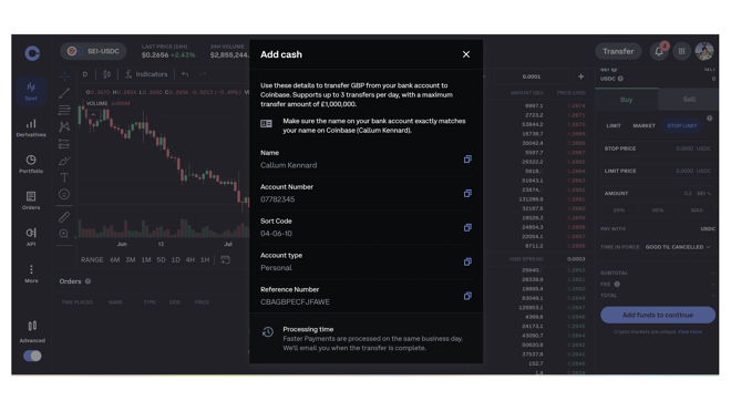 Funding the Coinbase account