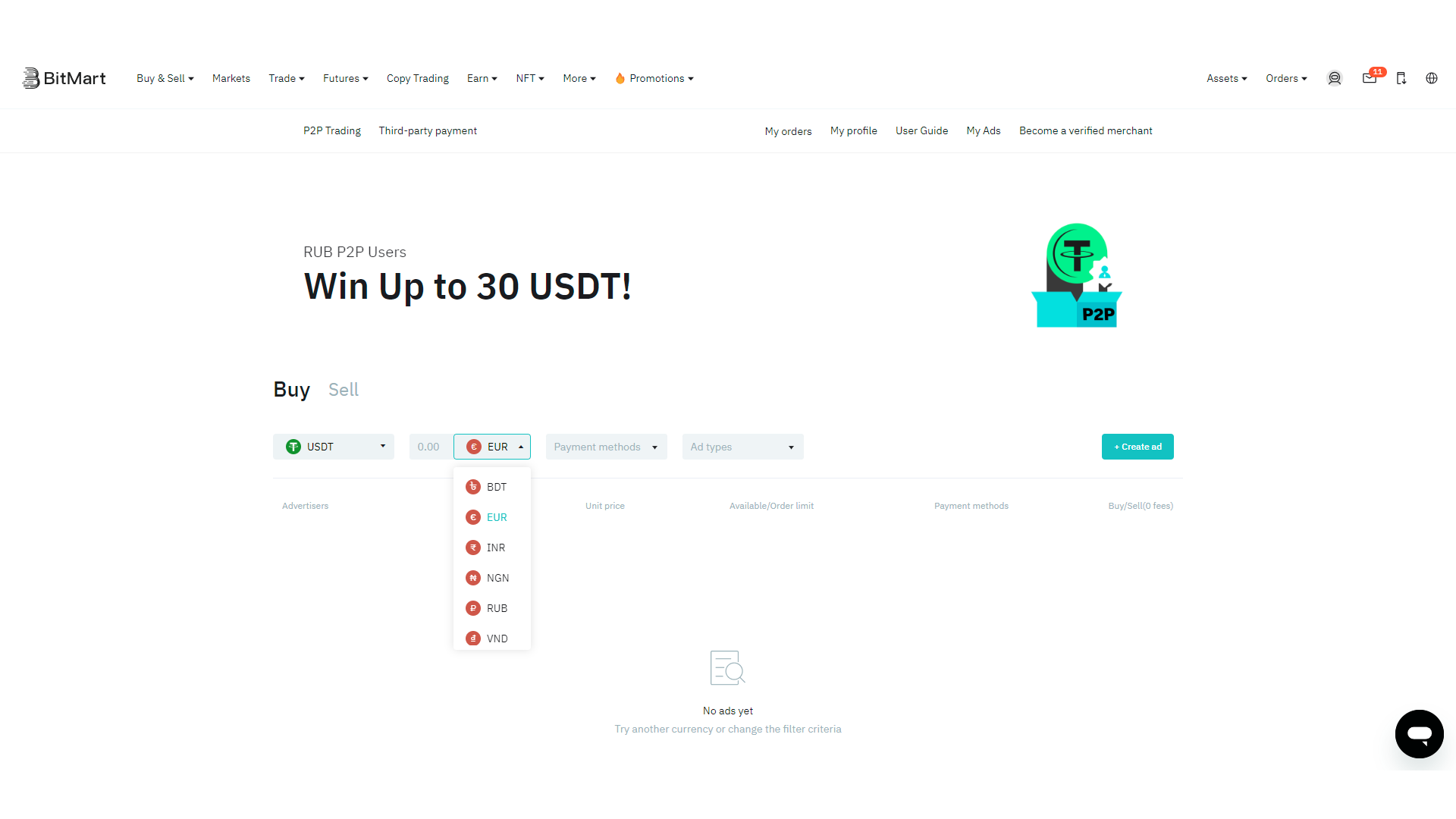 Servizio di trading P2P su BitMart