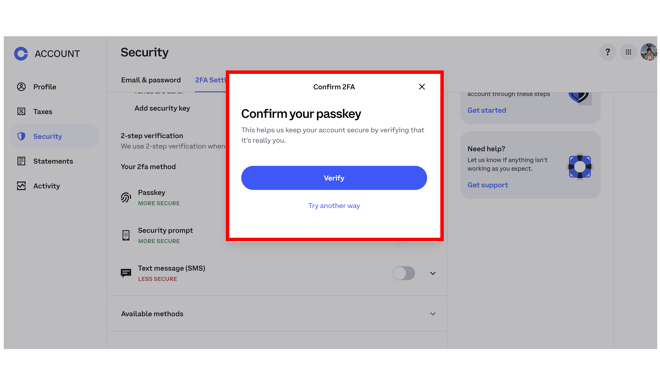 With passkey set up, I can authorize access via biometric authentication on my phone.