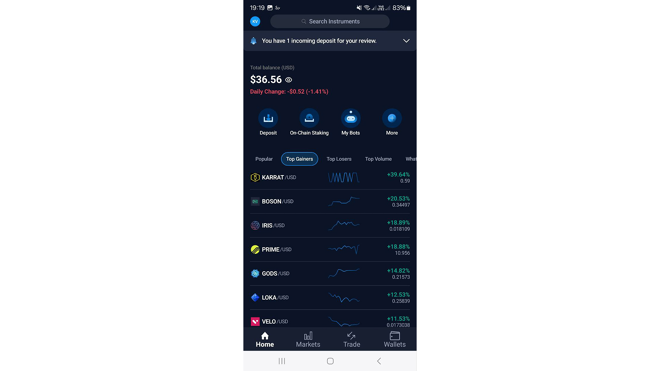 Market Discovery elements on Crypto.com Exchange Mobile