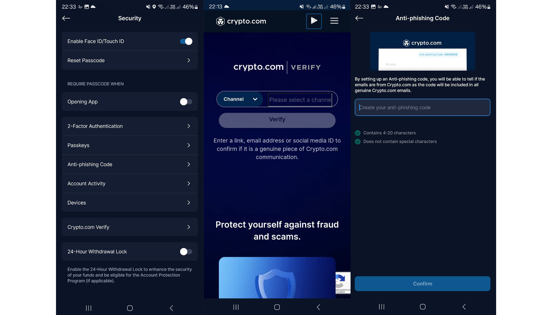 Crypto.com Mobile Security Options offers