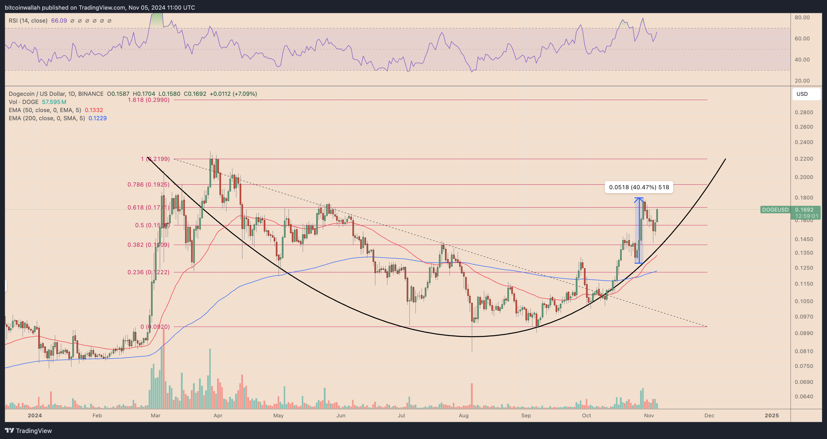 DOGE/USD daily price chart