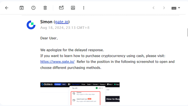 Gate.io customer service reply