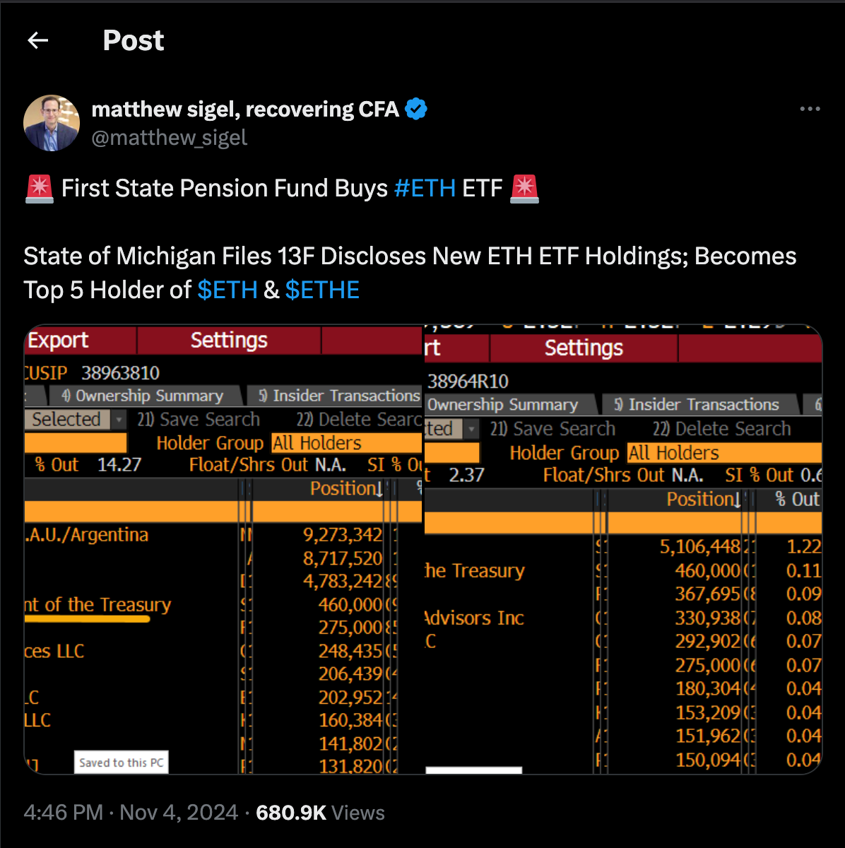  US State of Michigan Pension Fund invests $10 million in Ethereum ETFs | Source: Matthew Sigel/X