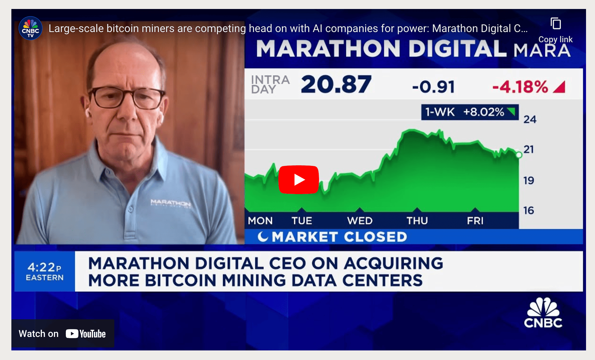 Fred Thiel, Marthon Digital CEO hints AI application in CNBC interview, March 2024 | Source: Mara.com