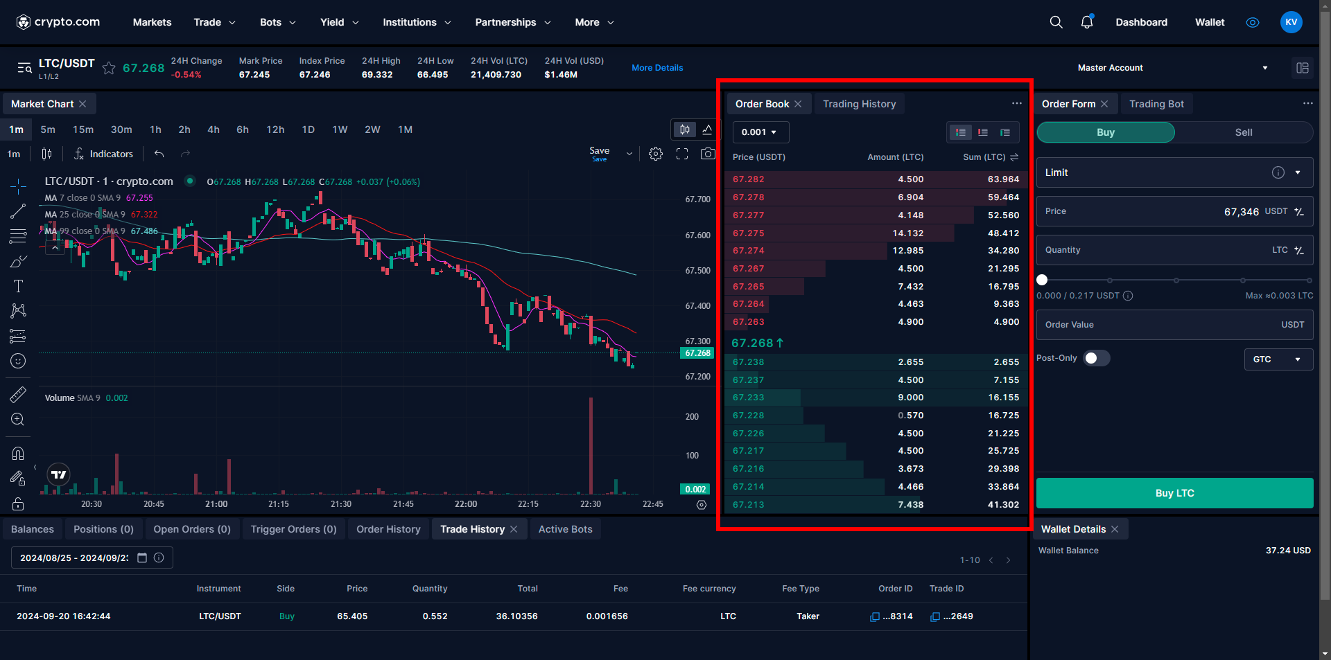 The order book at Crypto.com