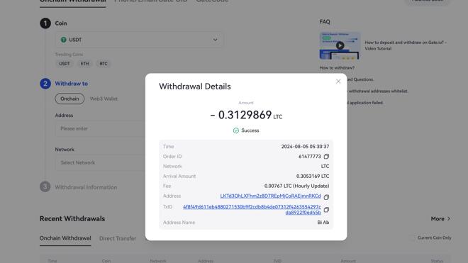 Withdrawal Details on Gate.io