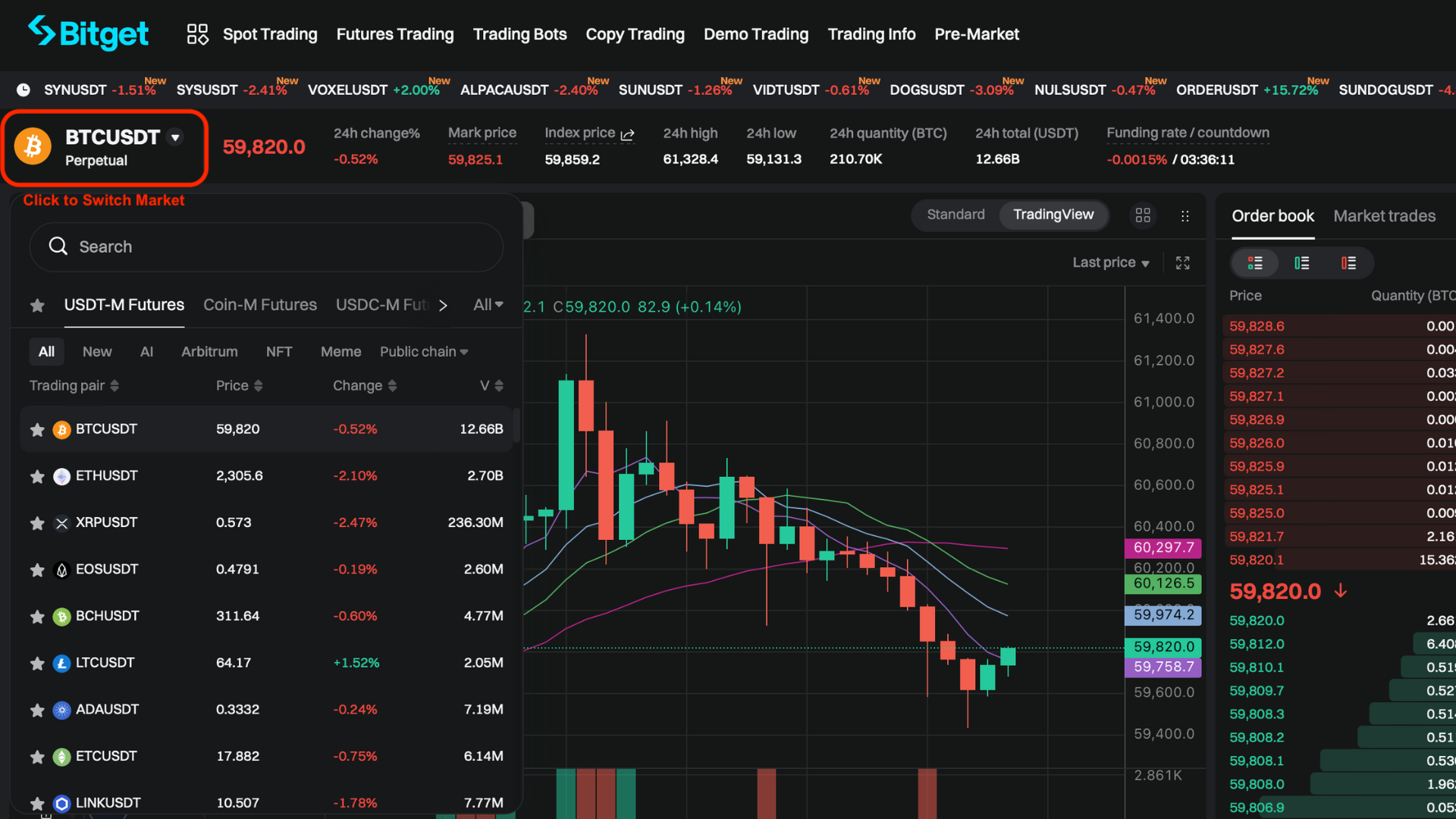 Desktop Market Search Dropdown