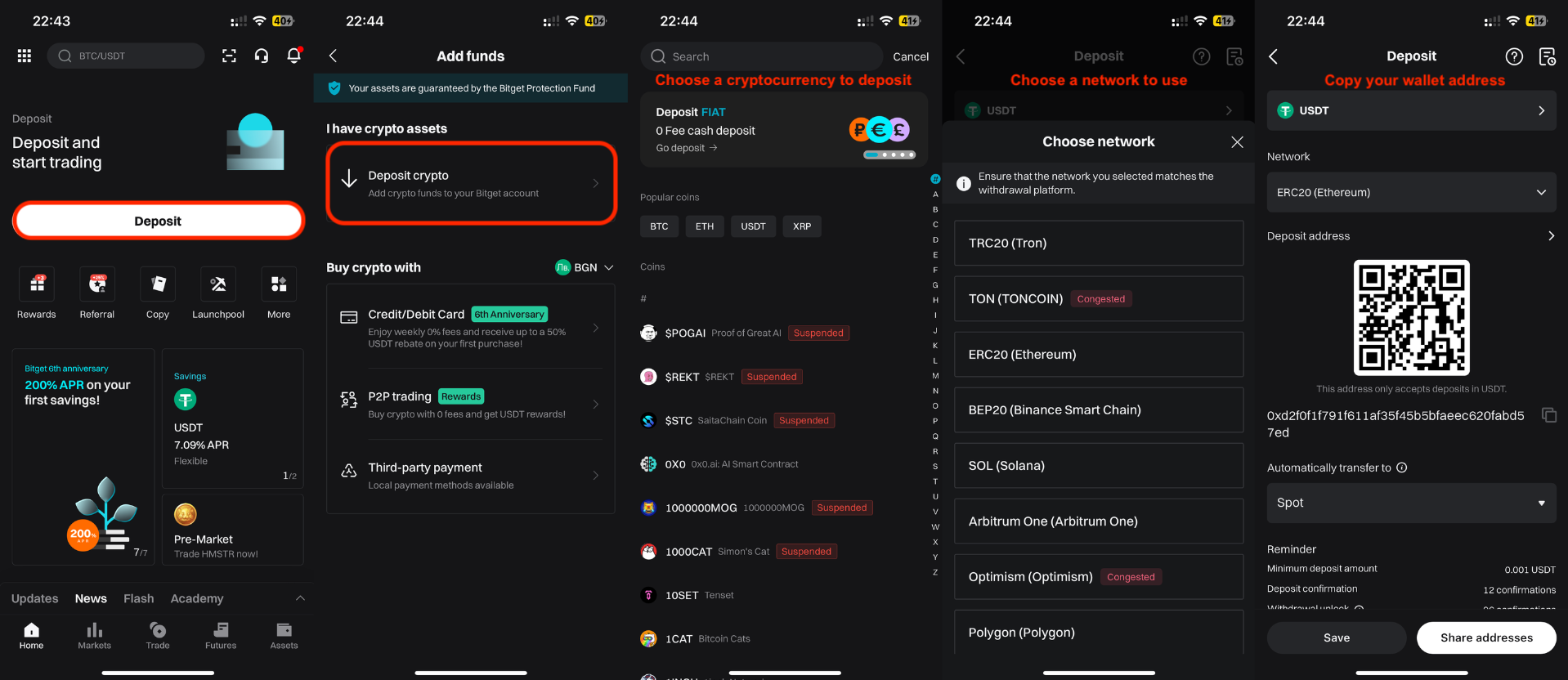 Realizando un depósito con criptomonedas
