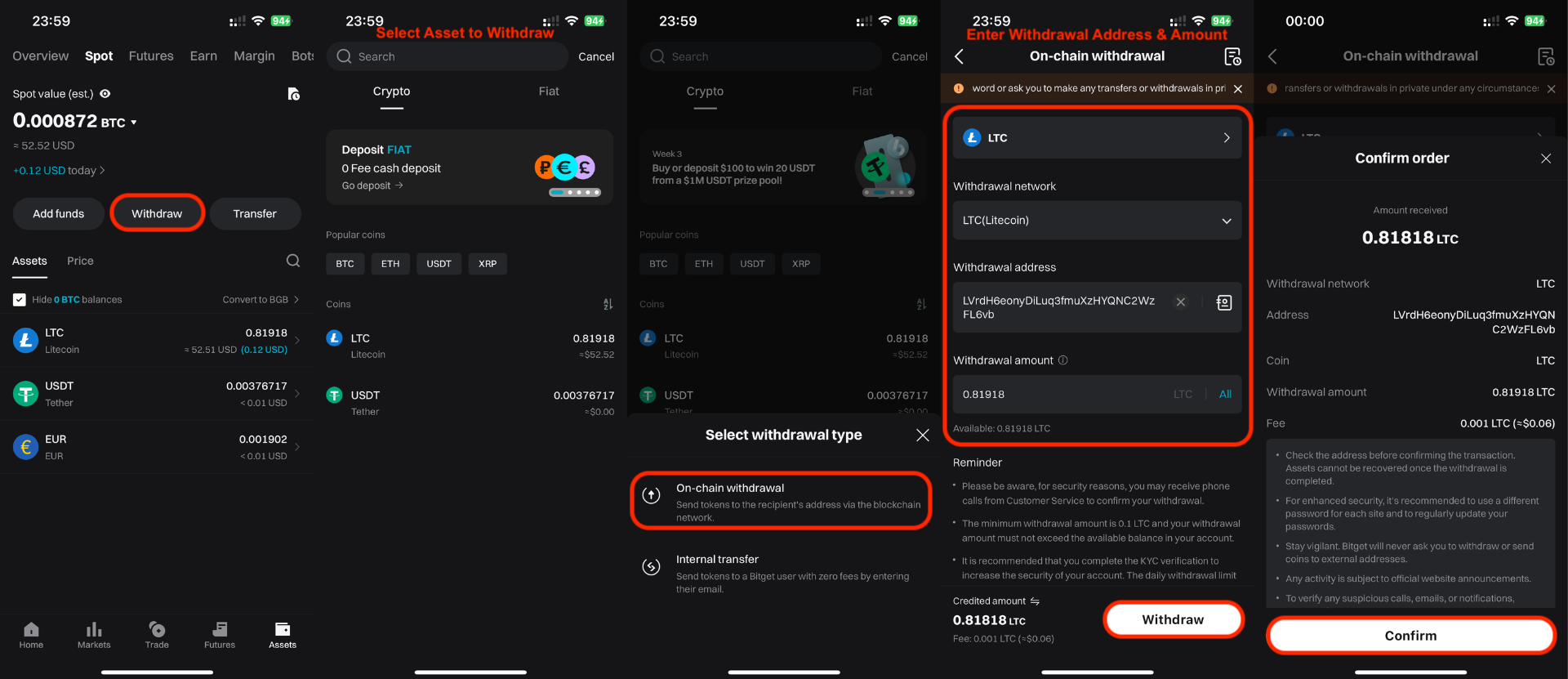 Proceso de retiro con criptomonedas