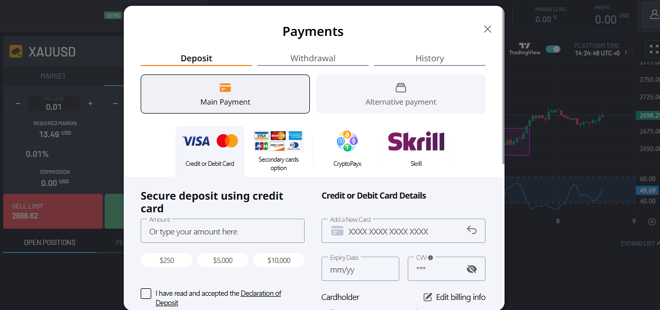 Deposit options at FXNovus