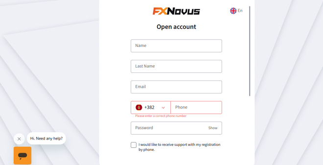 Opening an account at FXNovus