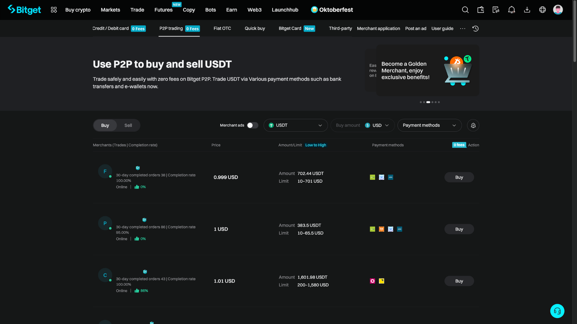 Plataforma P2P de Bitget