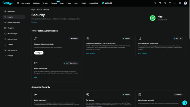 Bitget Security Settings
