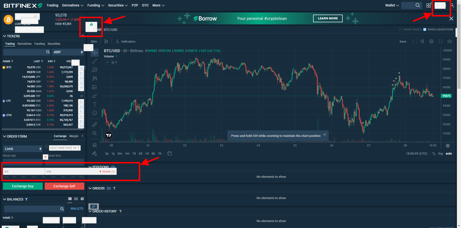 Bug del browser Google Chrome su Bitfinex