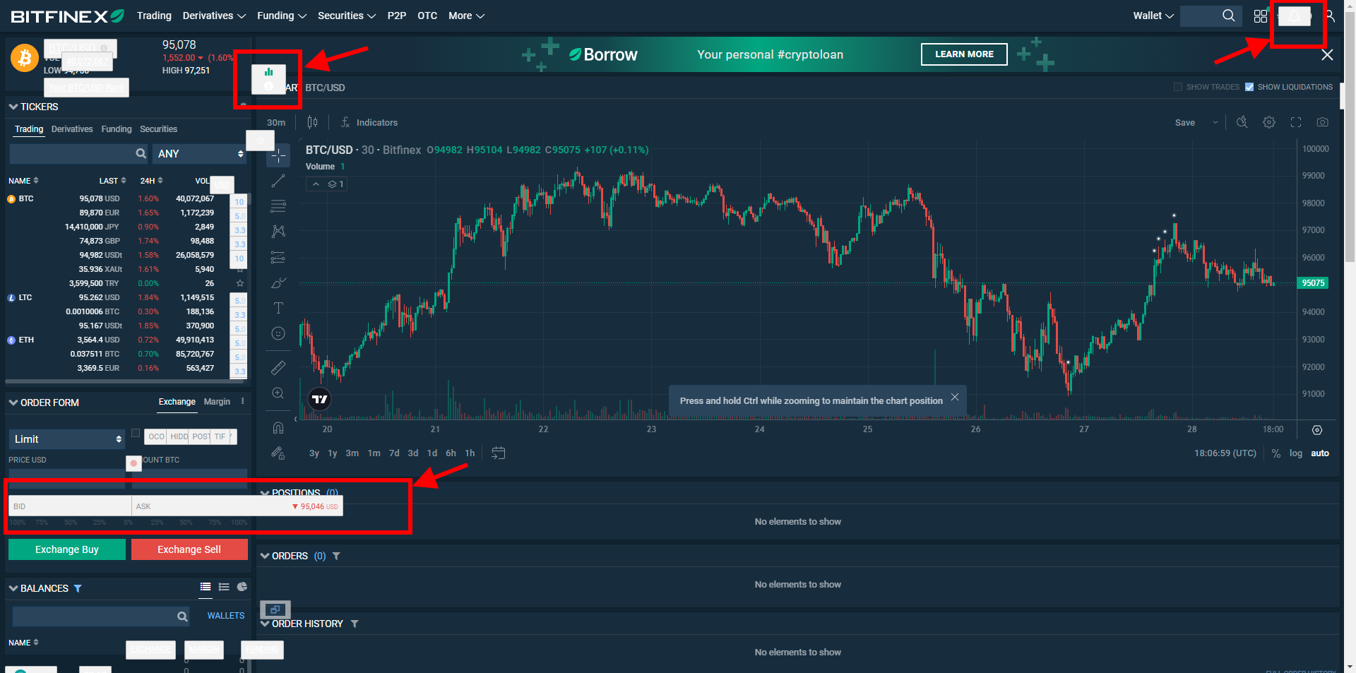 Google Chrome Browser Bugs on Bitfinex