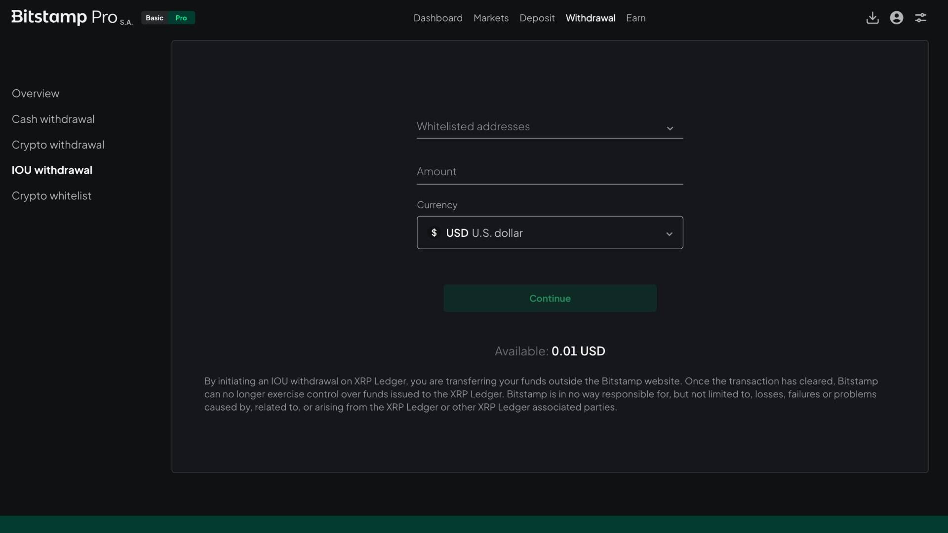 Bitstamp IOU withdrawal process