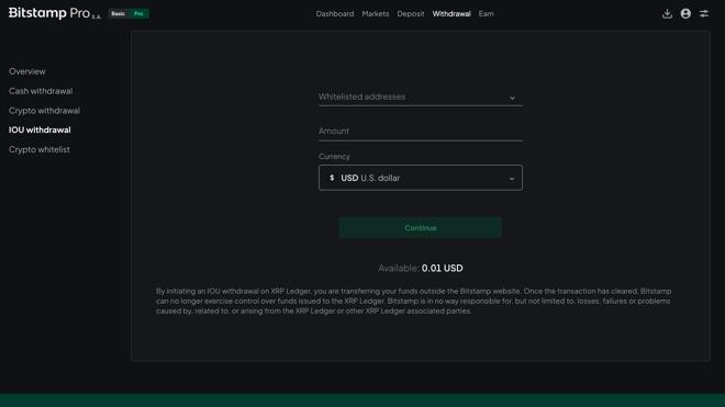 Bitstamp IOU withdrawal process