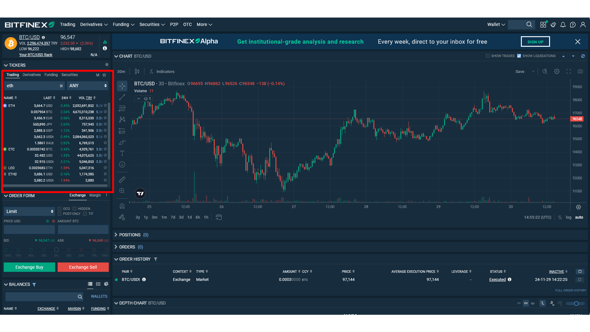 Coin Search at Bitfinex