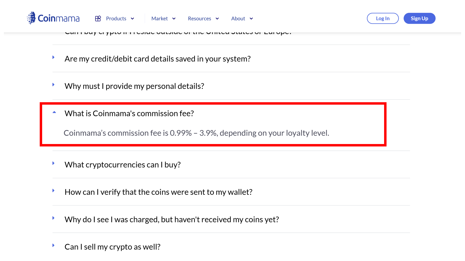 Ho scoperto che le informazioni sulle commissioni di Coinmama sono generiche e non aggiornate