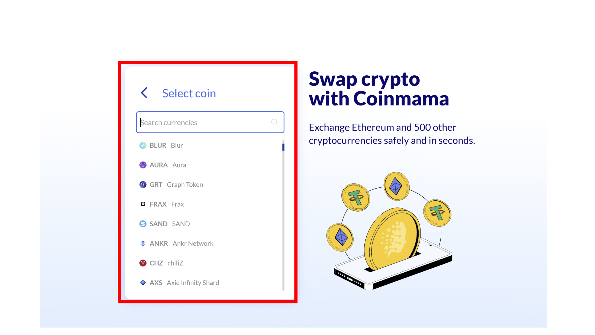 Coinmama supporta oltre 500 criptovalute sul suo strumento di scambio rispetto alle 82 che supporta sul suo exchange