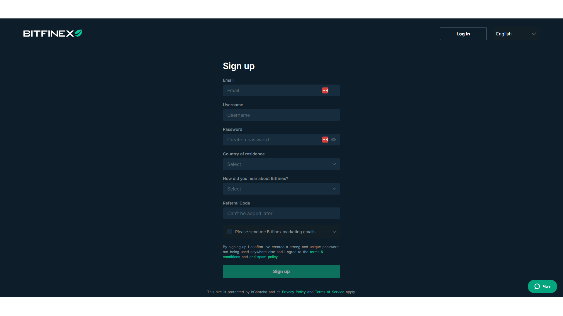 Aprire un conto su Bitfinex
