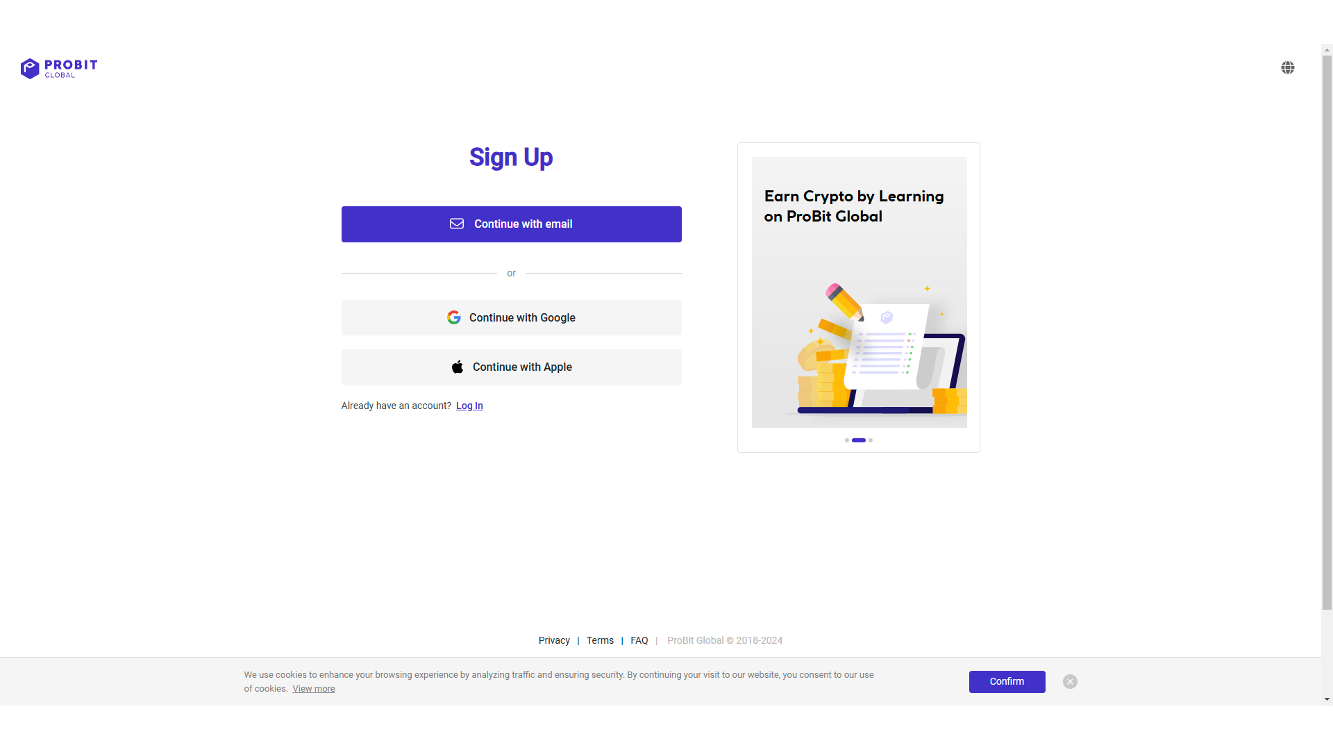 Apertura di un conto su ProBit Global
