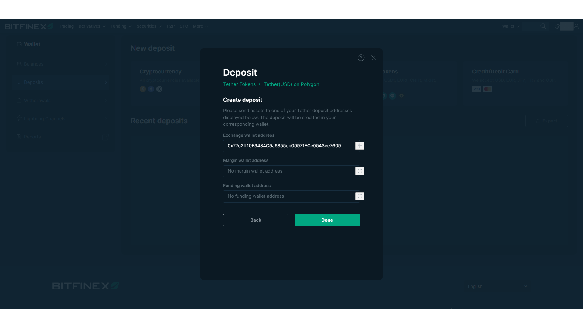 Generare un indirizzo di deposito su Bitfinex