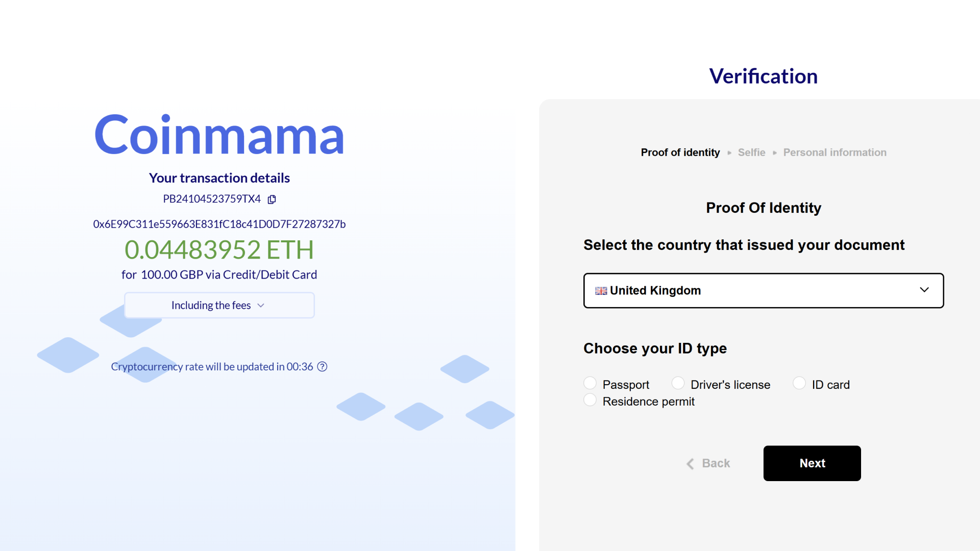 Coinmama asks you to complete your KYC during your first transaction on the platform.