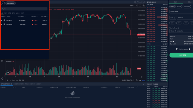 Litecoin pair selection interface