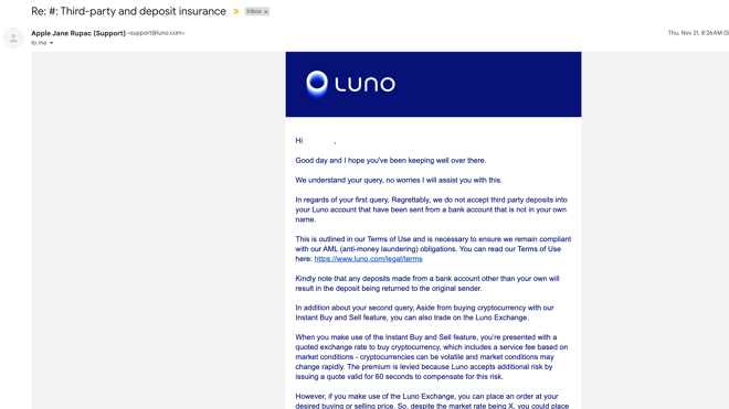 Luno’s answer to my questions