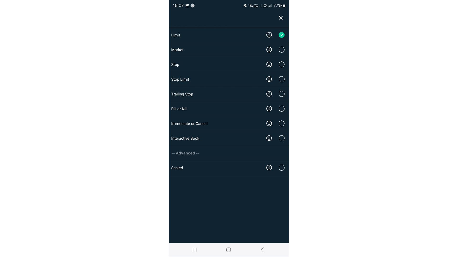Tipi di ordine sull’app Bitfinex
