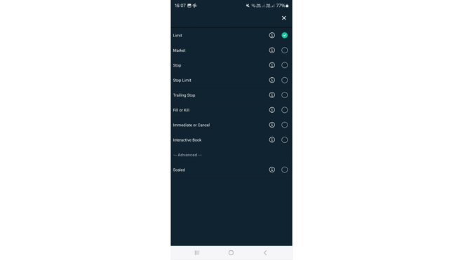 Order types on Bitfinex Mobile